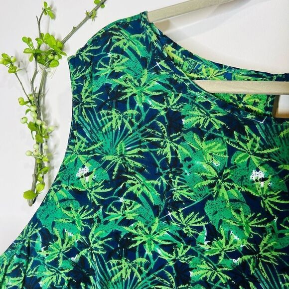 Ellos Blue Green Leaf Tropical Tank Dress Plus - Picture 2 of 9